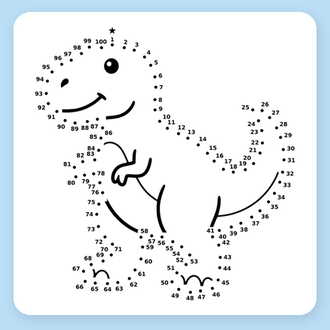 Punkt-zu-Punkt-Rätselbild Tyrannosaurus mit 100 nummerierten Punkten und vorgedruckten Linien